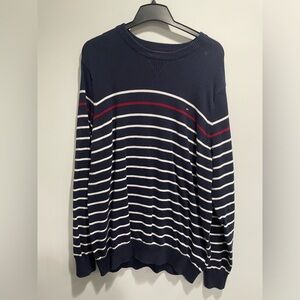 {Tommy Hilfiger} vintage blue and white stripe red detail pullover sweater XXL